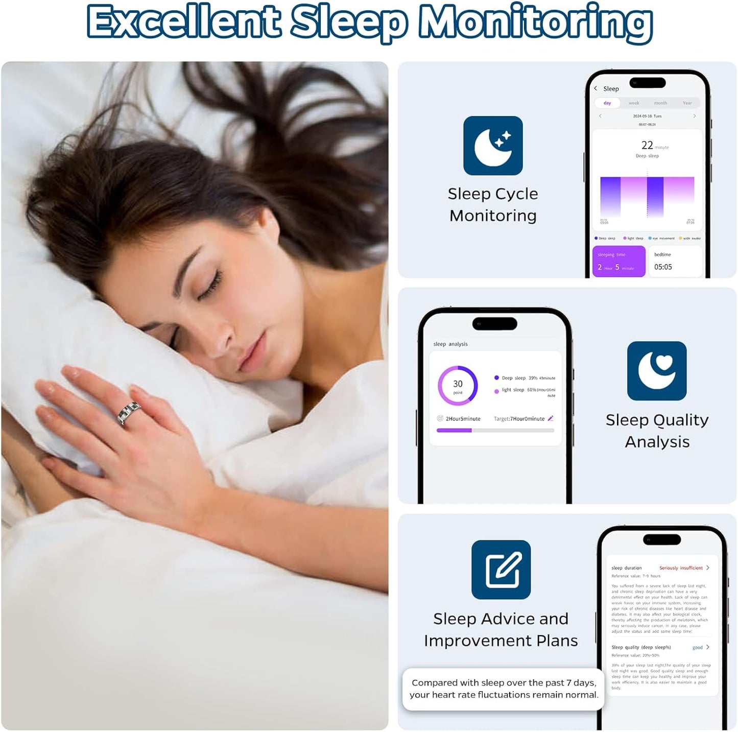 Smart Health Tracking Ring with Sleep Monitoring, Heart Rate Measurement, Waterproof Fitness Features, Activity Tracking, Air Gesture Control, Up to 7-Day Battery Life, Compatible with iOS and Android (Stylish Silver #8)