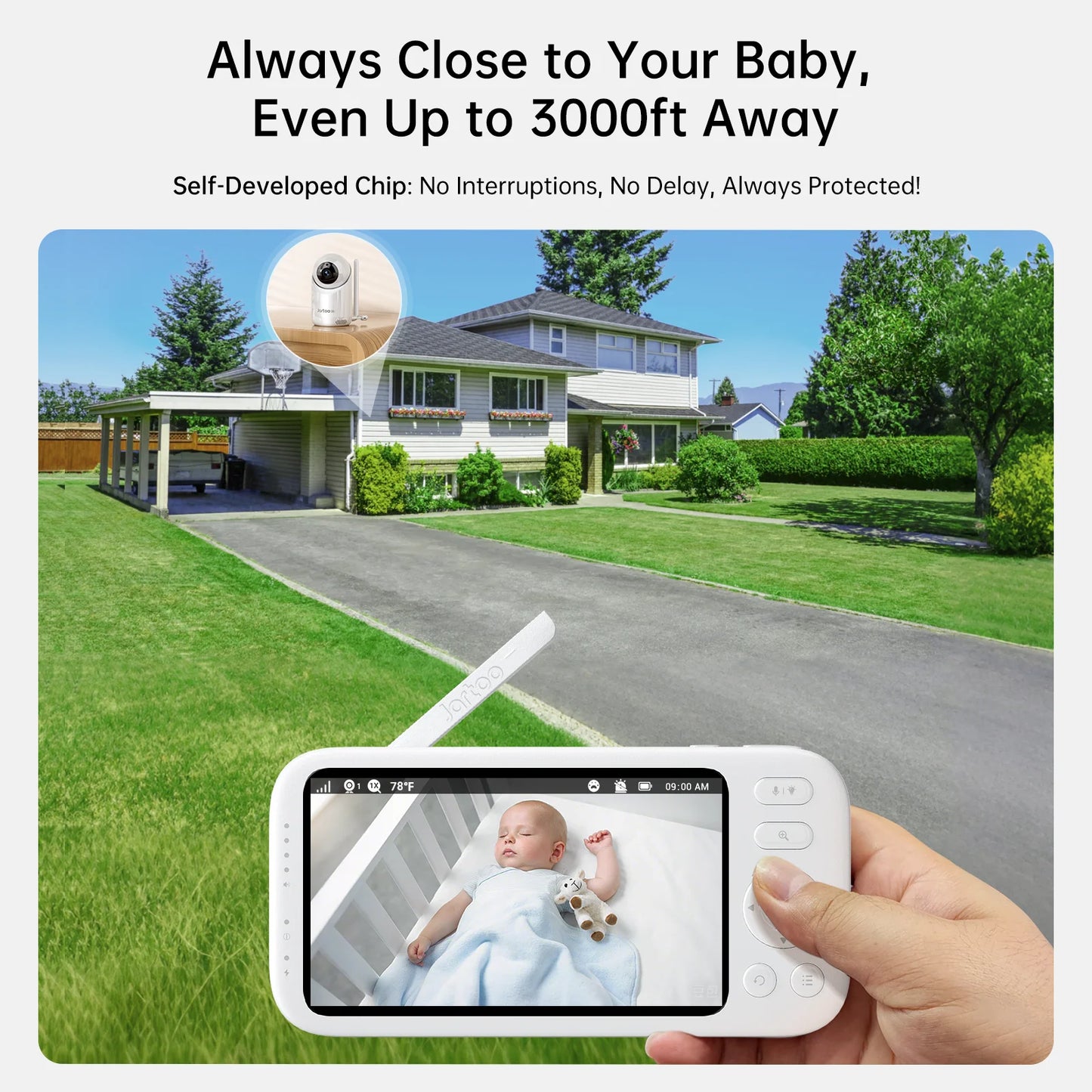 2K Video Baby Monitor, 3000Ft Long Range No Wifi Baby Monitor with 2 Cameras and Audio, 5.5" Split Display, AI Cry Detect, IR Night Vision, 2-Way Audio, 6000Mah