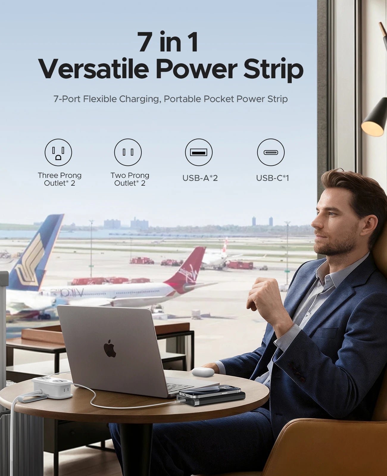 Compact Travel Power Strip 4FT