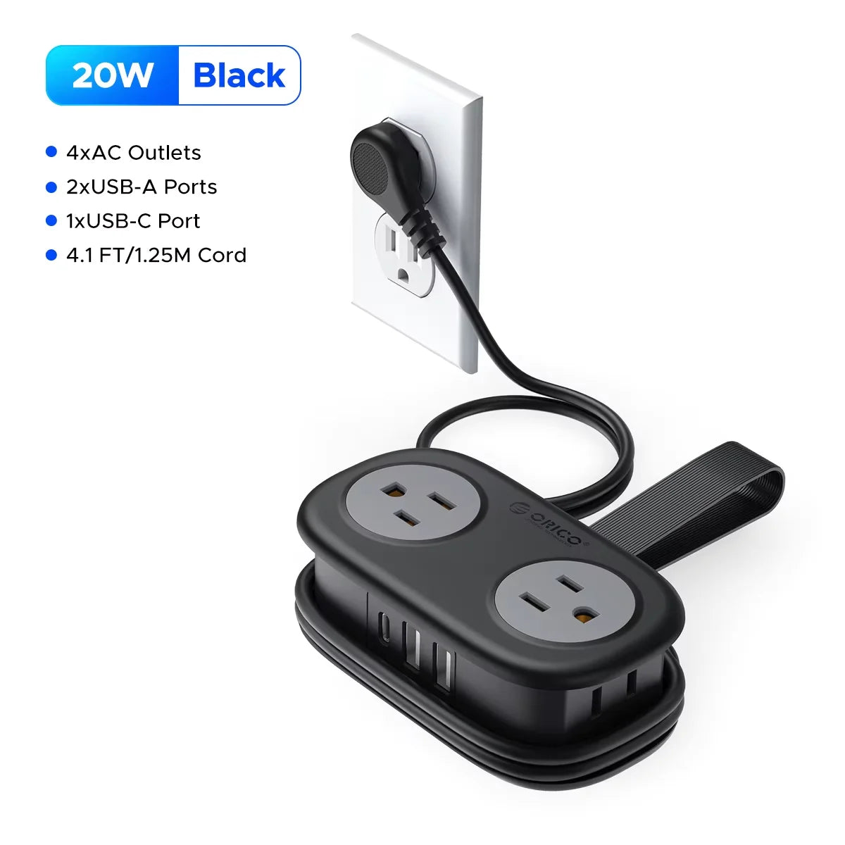Compact Travel Power Strip 4FT